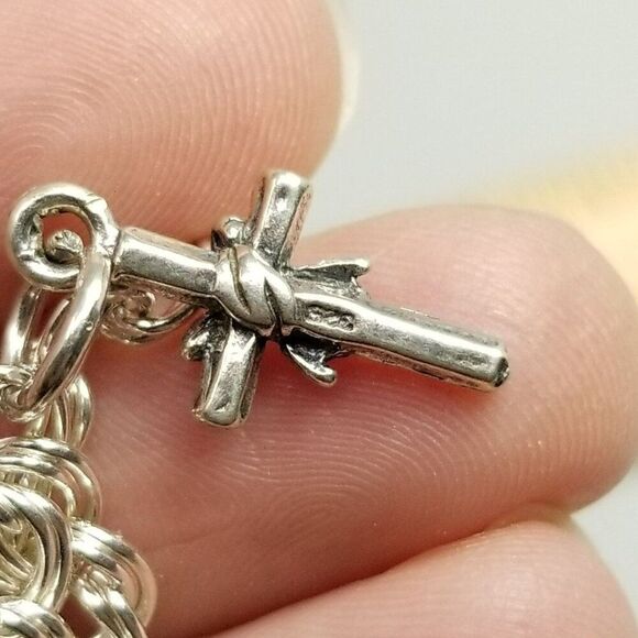 Silver Charm Bracelet with Cross and Year Pendant - Picture 4 of 11